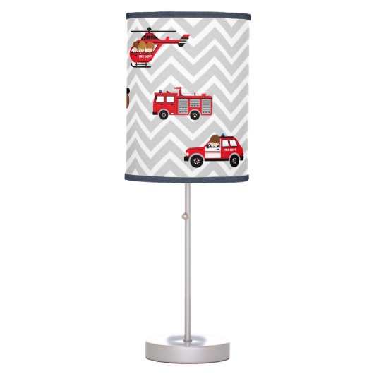 Fireman Emergency Vehicles on Chevron Table Lamp (Front)