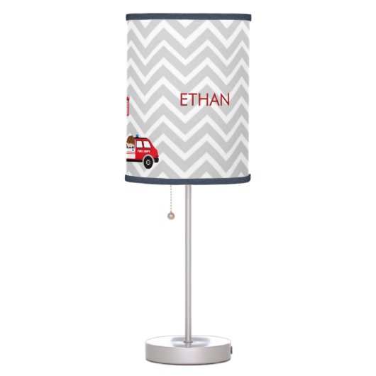 Fireman Emergency Vehicles on Chevron Table Lamp (Right)