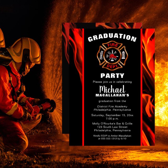 Fireman Fire Badge Firefighter Graduation Party Invitation (Creator Uploaded)