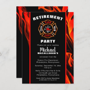 Fireman Fire Badge Firefighter Retirement  Party Invitation