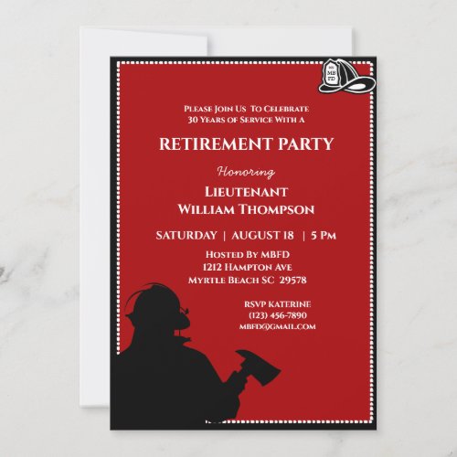 FiremanFire Chief Retirement Party Invitation