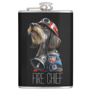 Fireman Fire Chief Wire-Hair Dachshund Dog Flask