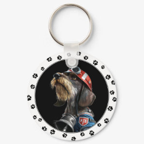 Fireman Fire Chief Wire-Hair Dachshund Dog Keychain