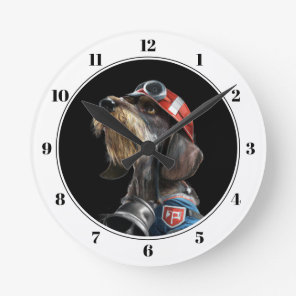 Fireman Fire Chief Wire-Hair Dachshund Dog Round C Clock