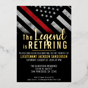 Fireman Fire Department Firefighter Retirement Foil Invitation
