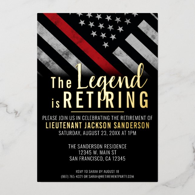 Fireman Fire Department Firefighter Retirement Foil Invitation (Front)