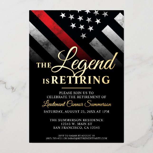 Fireman Fire Department Firefighter Retirement Foil Invitation (Front)