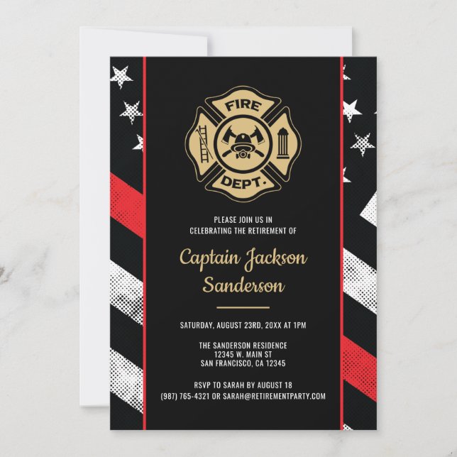 Fireman Fire Department Firefighter Retirement Invitation (Front)
