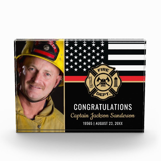 Fireman Fire Department Firefighter Retirement Photo Block (Front)