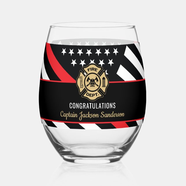 Fireman Fire Department Firefighter Retirement Stemless Wine Glass (Front)