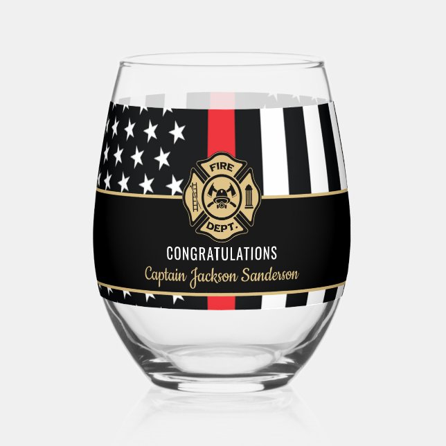 Fireman Fire Department Firefighter Retirement Stemless Wine Glass (Front)