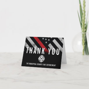 Fireman Fire Department Red Line Flag Firefighter Letterpress Thank You Card