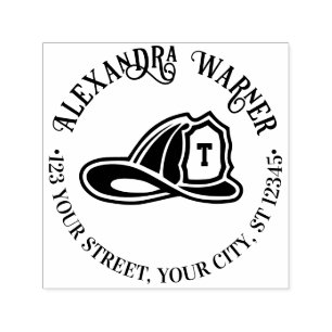 Fireman Fire Fighter Helmet Name Return Address Self-inking Stamp