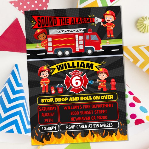 Fireman Firefighter Birthday Fire Truck Party Invi Invitation