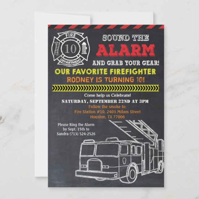 Fireman Firefighter Birthday Invitation (Front)