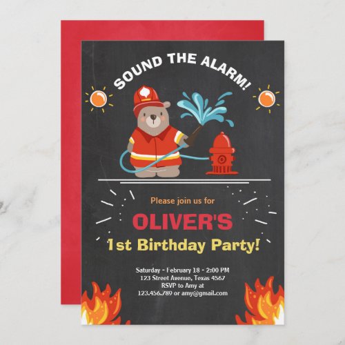 Fireman Firefighter Birthday Invitation Boy Chalk