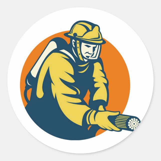 fireman firefighter fighting fire retro classic round sticker (Front)
