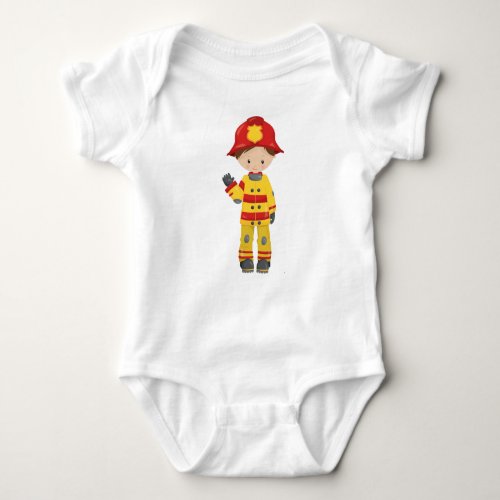 Fireman Firefighter Firefighting Brown Hair Baby Bodysuit