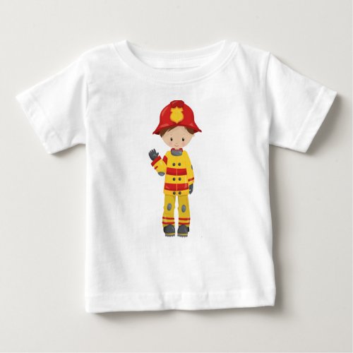 Fireman Firefighter Firefighting Brown Hair Baby T_Shirt