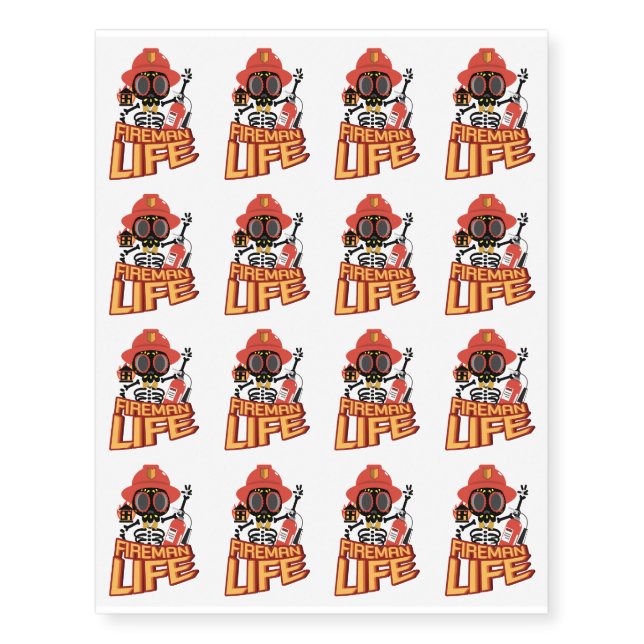 Fireman Firefighter Funny Life Skeleton Halloween Temporary Tattoos (Front)