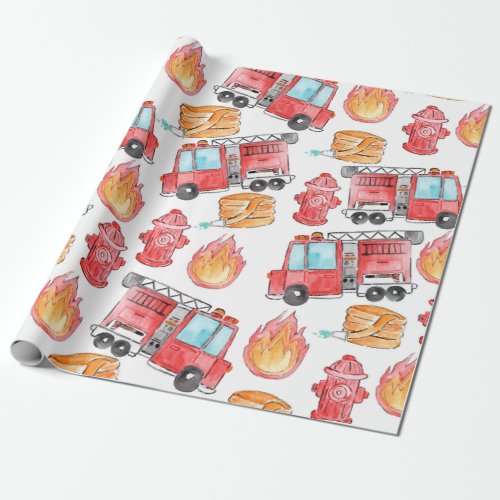 Fireman firefighter kid birthday wrapping paper