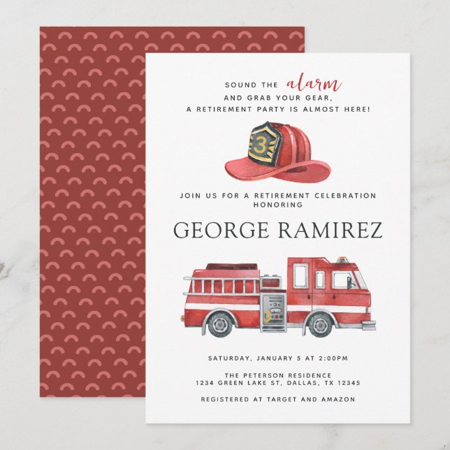 Fireman Firefighter Retirement Party Celebration Invitation (Front/Back)