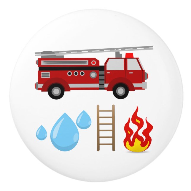 Fireman Firetruck Fire Truck Kids Boys Ceramic Knob (Front)