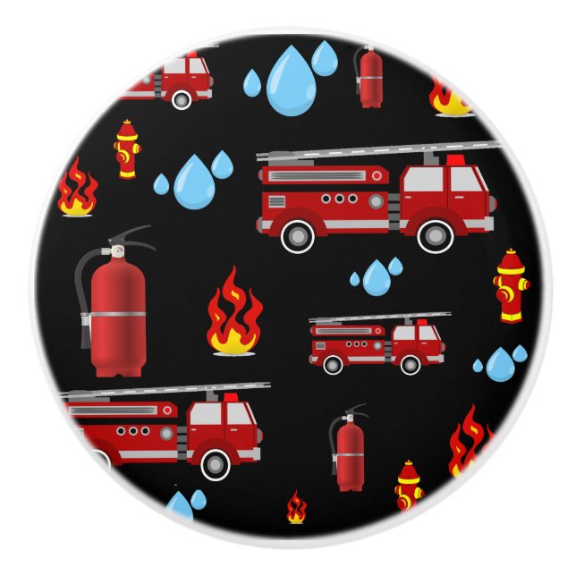 Fireman Firetruck Fire Truck Kids Boys Ceramic Knob (Front)