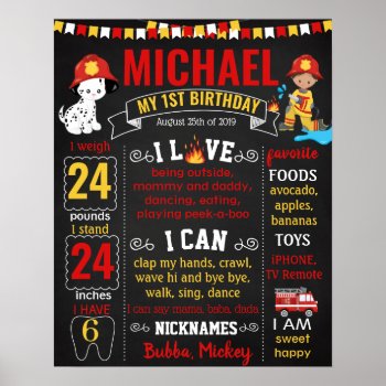 Fireman Firetruck First Birthday Chalk Board Poster by 10x10us at Zazzle