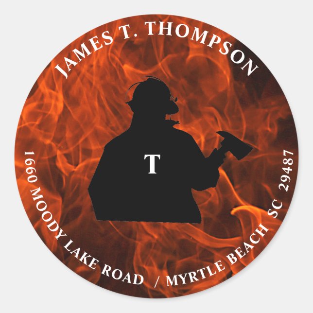 Fireman Flame Background Return Address   Classic Round Sticker (Front)
