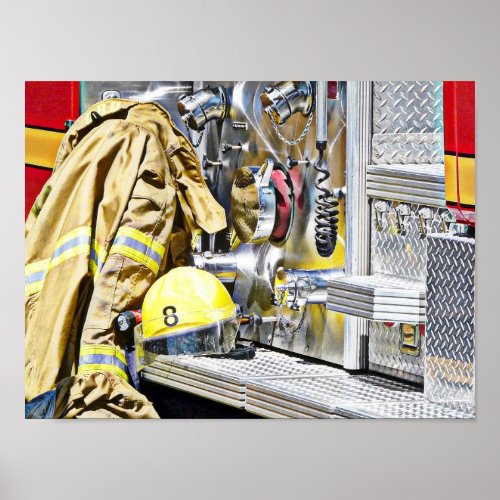 Fireman Gear and Truck Poster