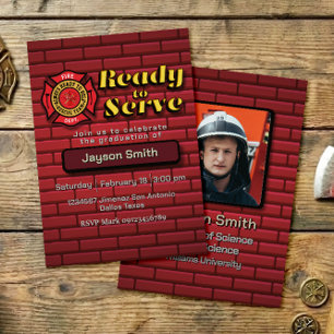 Fireman Graduation with Photo Invitation