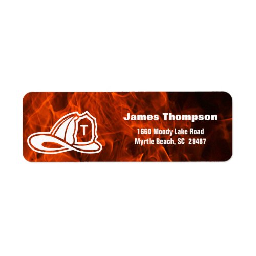 Fireman Helmet Flame Background Return Address  Label