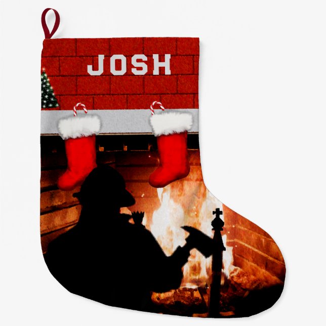 Fireman Holiday Gift Large Christmas Stocking (Front)