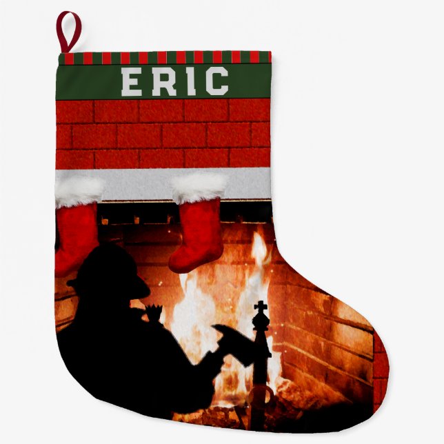 Fireman Holiday Gift Large Christmas Stocking (Front)