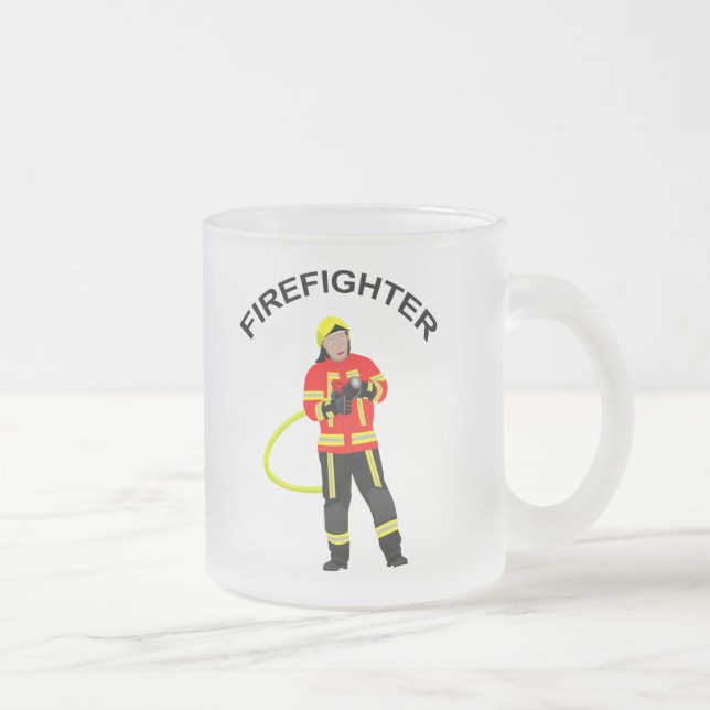 fireman in use clothes frosted glass coffee mug (Right)