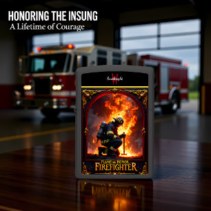 Fireman Kneeling Dark Gear Axe Inferno Zippo Lighter