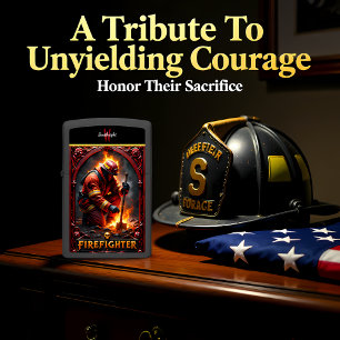 Fireman Kneeling Red Helmet Tool Duty Zippo Lighter
