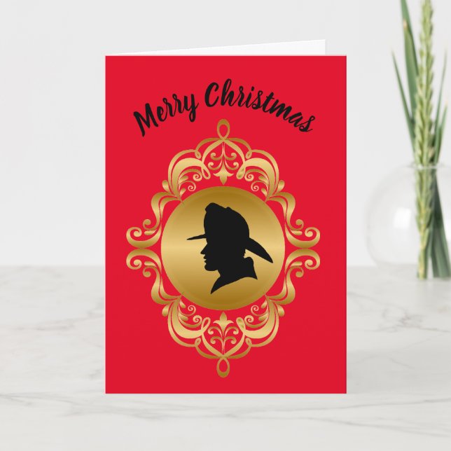 Fireman Medallion Profile Christmas Card (Front)