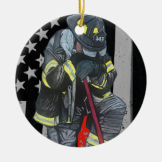 Fireman memorial Christmas ornament. Ceramic Ornament