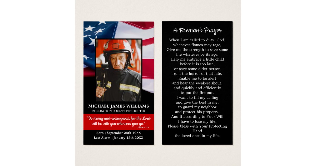 Fireman Prayer Memorial Firefighter Funeral Card | Zazzle