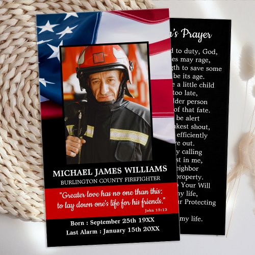 Fireman Prayer Remembrance Memorial Funeral Card