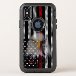 Fireman   Red Stripe Flag   Grunge Design OtterBox Defender iPhone X Case