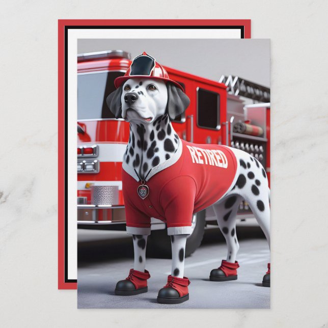 Fireman Retirement Party With Dalmation Dog Invitation (Front/Back)