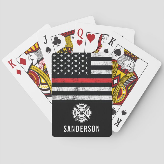 Fireman Retirement Red Line Flag Firefighter Poker Cards (Back)