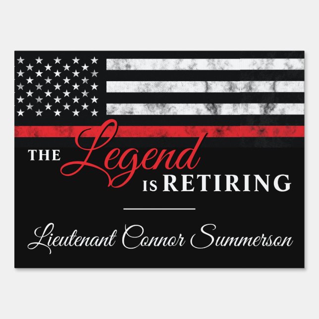 Fireman Retirement Red Line Flag Firefighter Sign (Front)