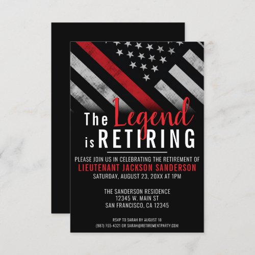 Fireman Retirement Thin Red Line Firefighter Party Invitation