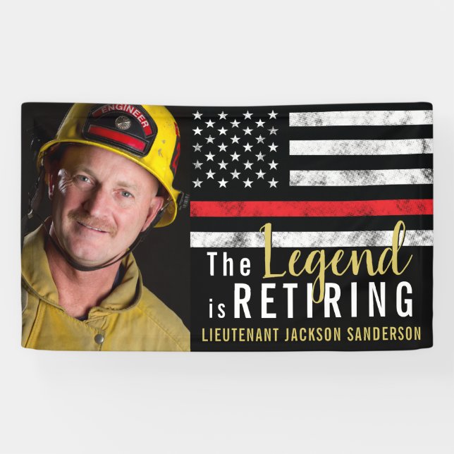 Fireman Retirement Thin Red Line Firefighter Photo Banner (Horizontal)