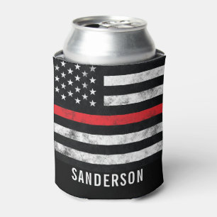 Fireman Retirement Thin Red Line Flag Firefighter Can Cooler