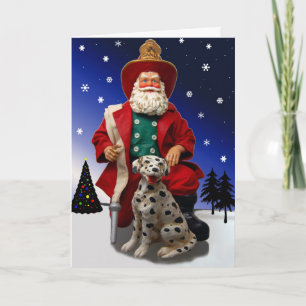 Fireman Santa w/ Dalmatian Holiday Card